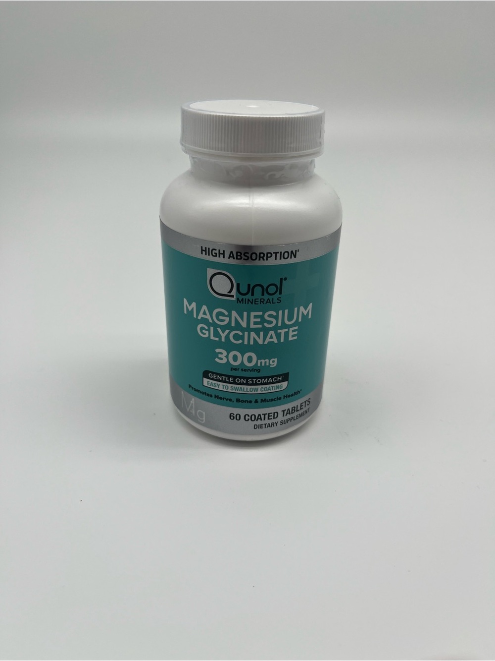 Qunol Magnesium Glycinate 300mg - White Bottle with Teal Label
